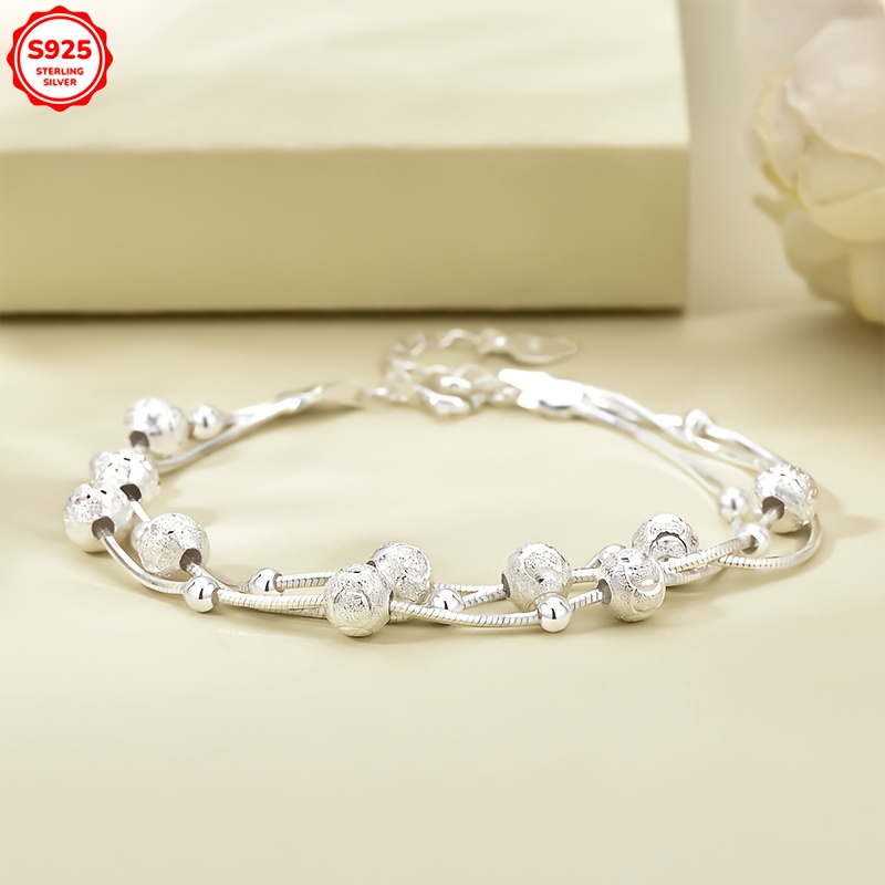 925 Silver Minimalist Beaded Snake Bone Bracelet
